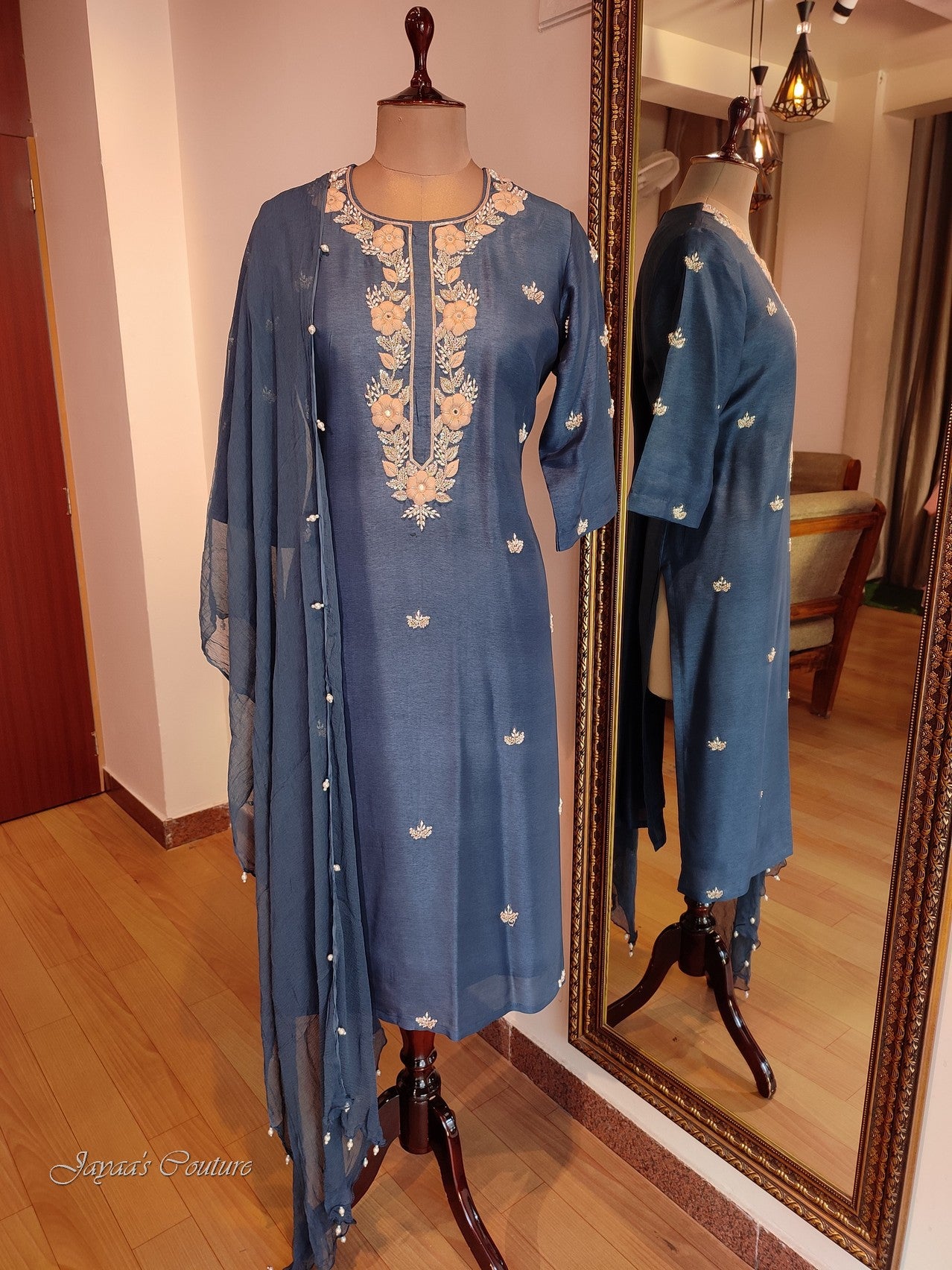 Persian blue kurta pants dupatta