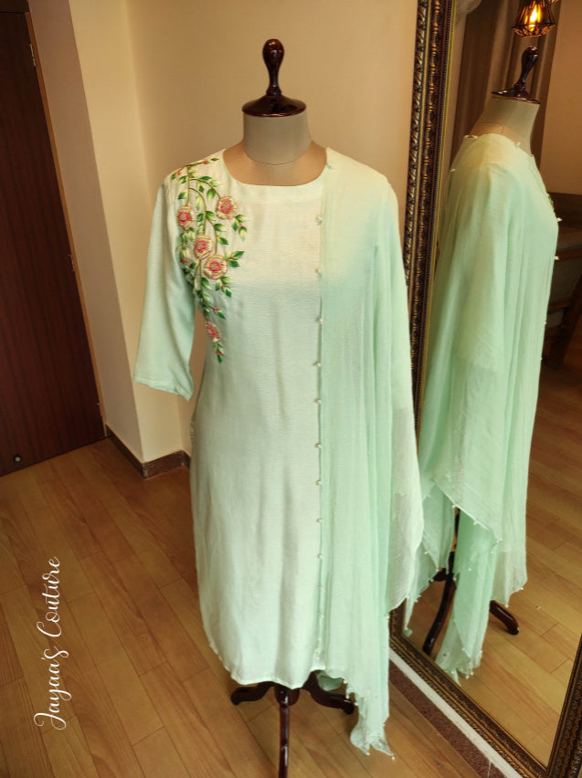Pista green kurta pant dupatta set