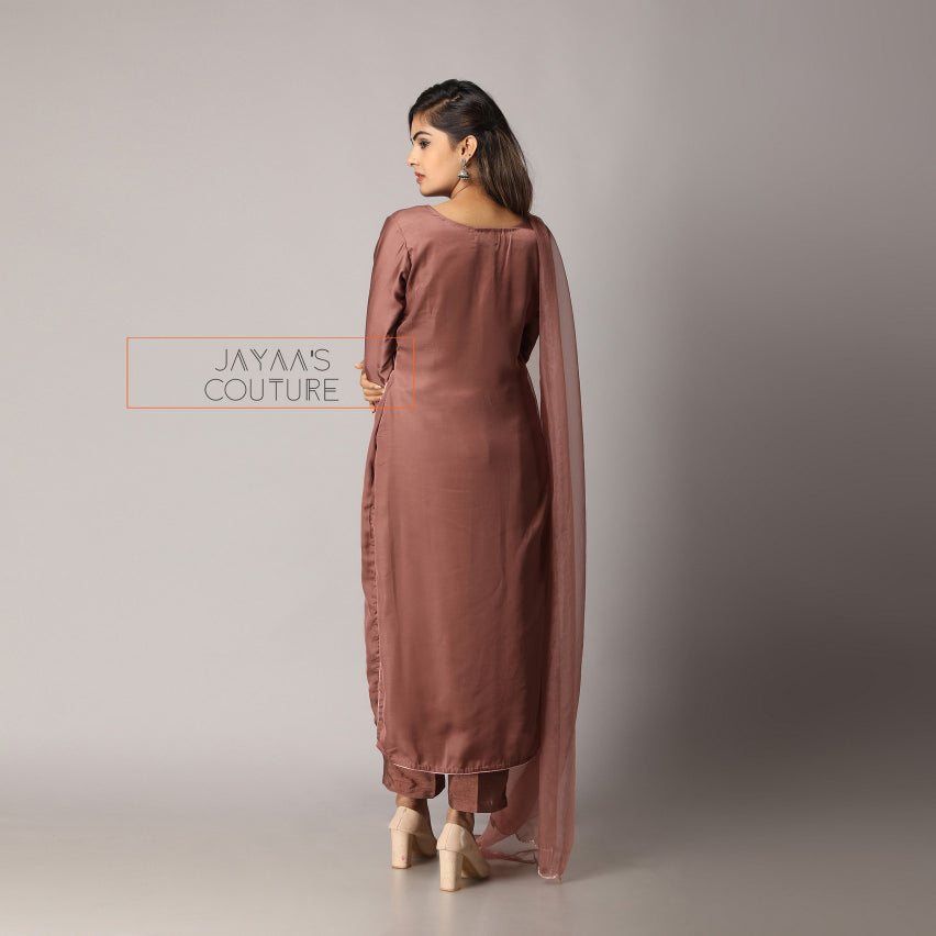 Marronish brown kurta pants dupatta