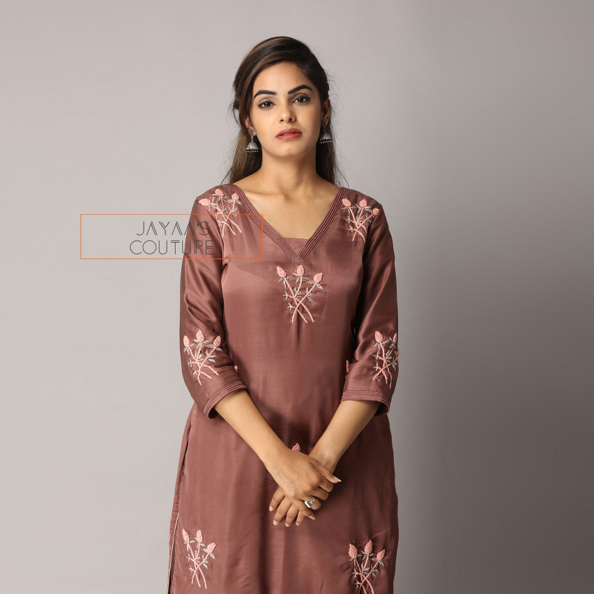 Marronish brown kurta pants dupatta