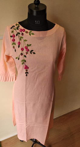 Peach one side work Kurta pants set