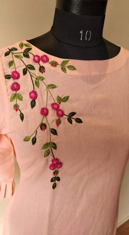 Peach one side work Kurta pants set