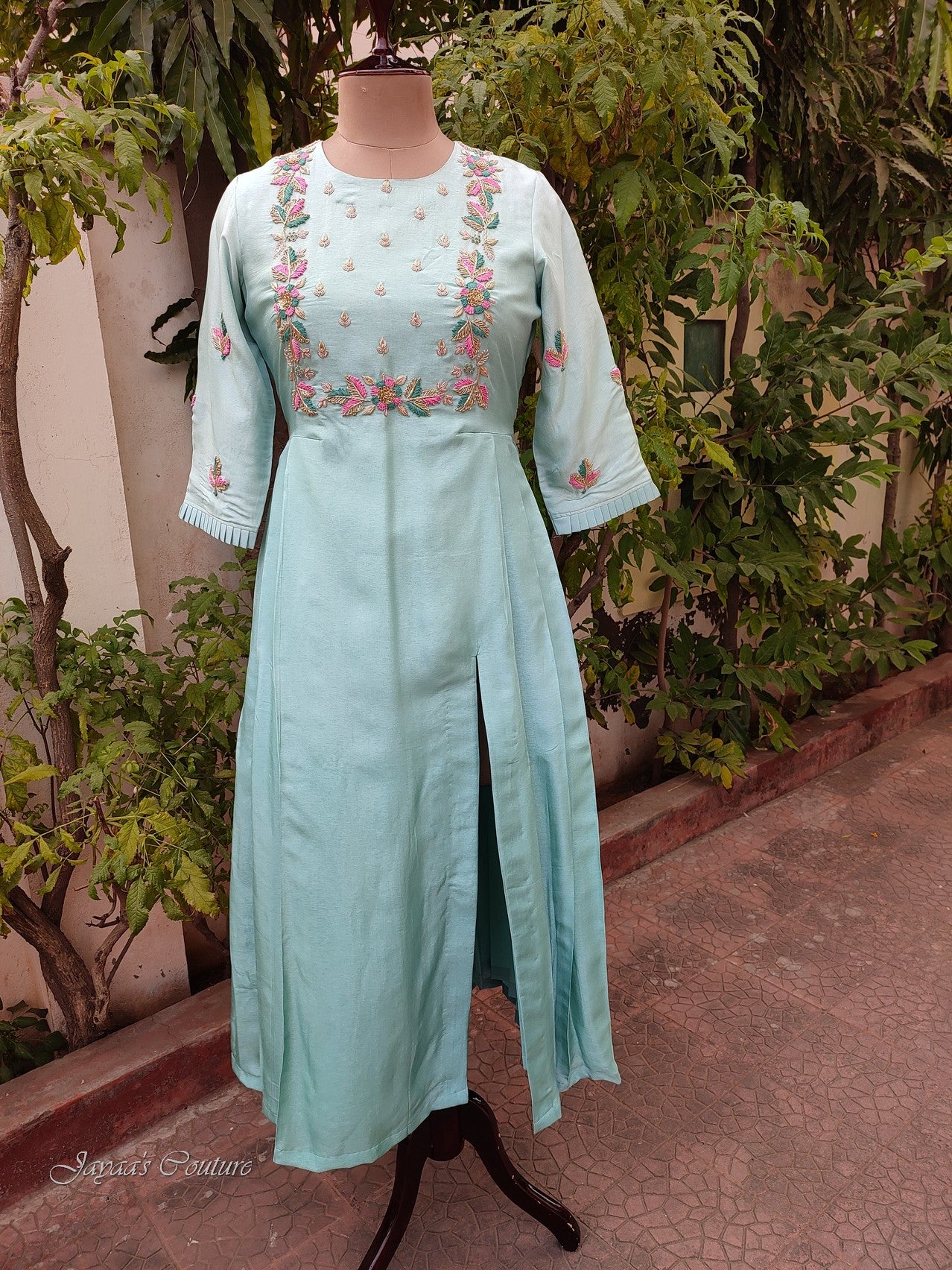 Pastel sea green shaded kurta pants dupatta