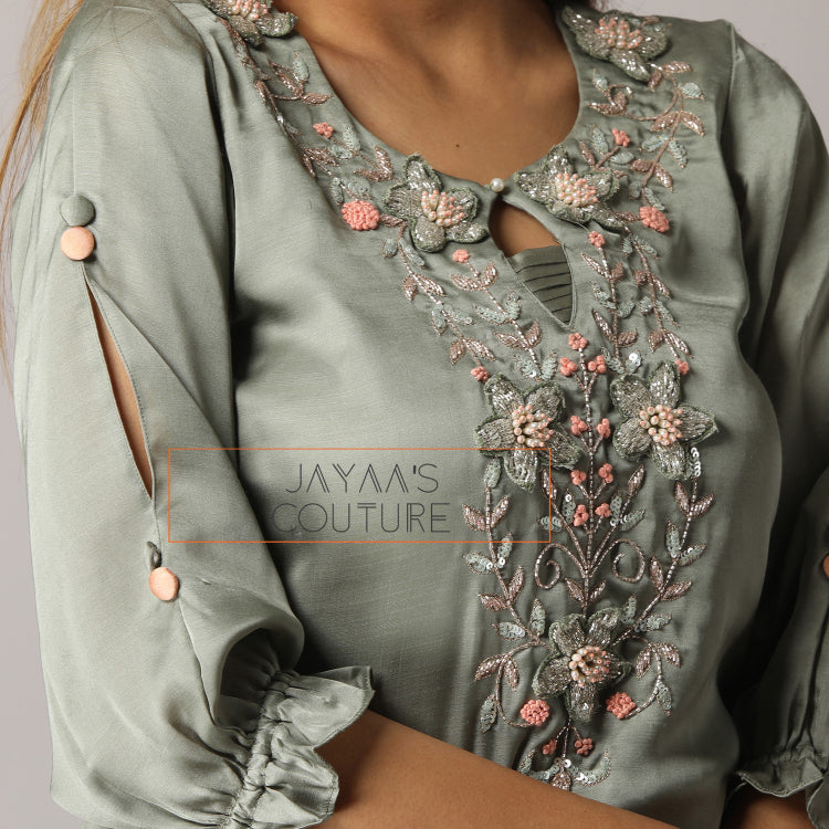 Pastel Dusty green kurta pants dupatta