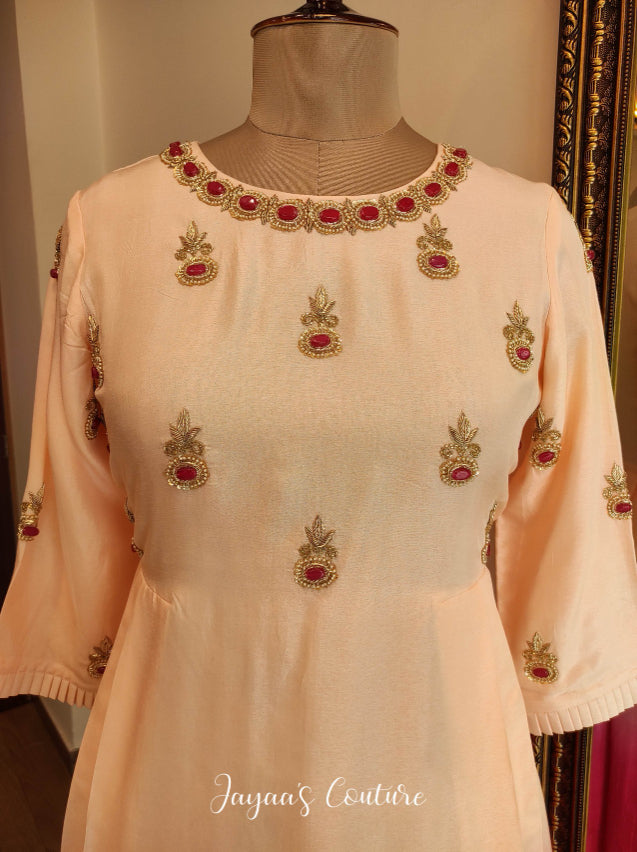 Peach dark pink Ombre gown with dupatta