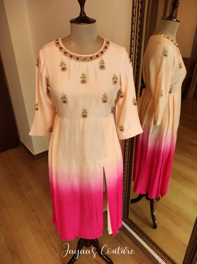 Peach dark pink Ombre gown with dupatta