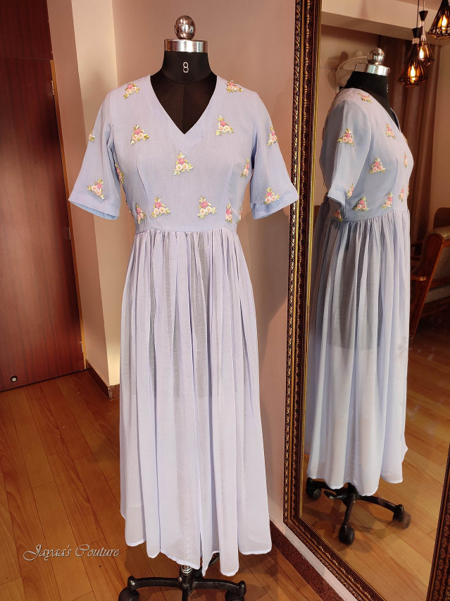 Powder blue Kurta With Center Slit & Pants & dupatta