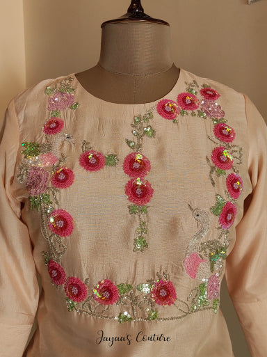 Peach swan Kurta pants dupatta set