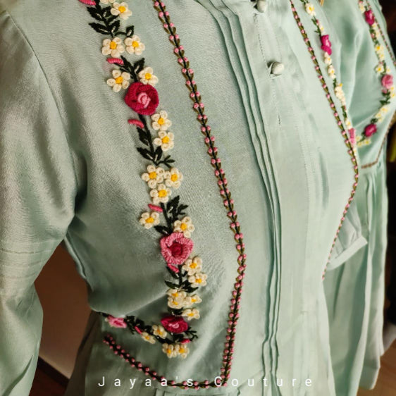 Steel grey pleated tunic with pants