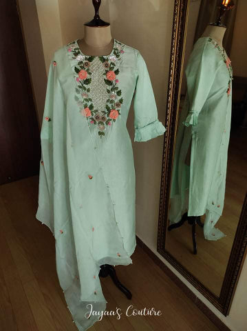 Dusty Green 3d work Kurta pants Dupatta