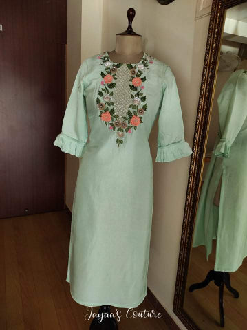 Dusty Green 3d work Kurta pants Dupatta