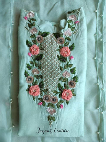 Dusty Green 3d work Kurta pants Dupatta