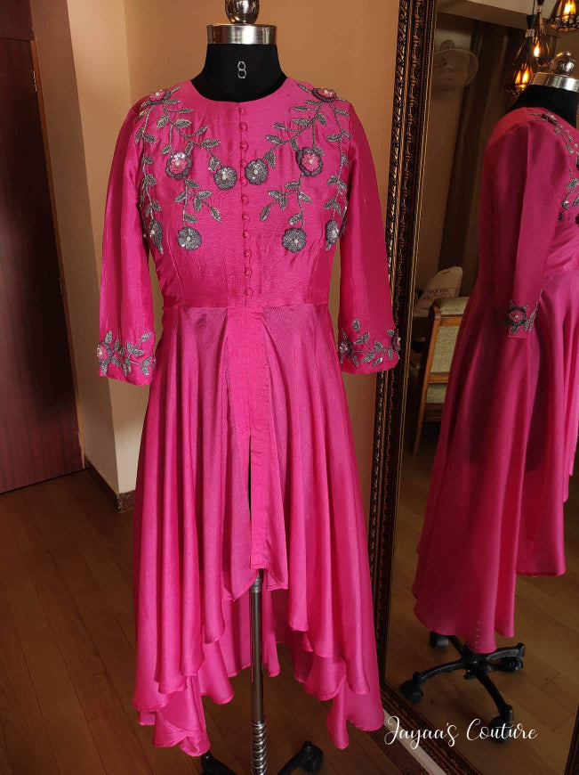 Hot Pink Flared kurta with Dupatta