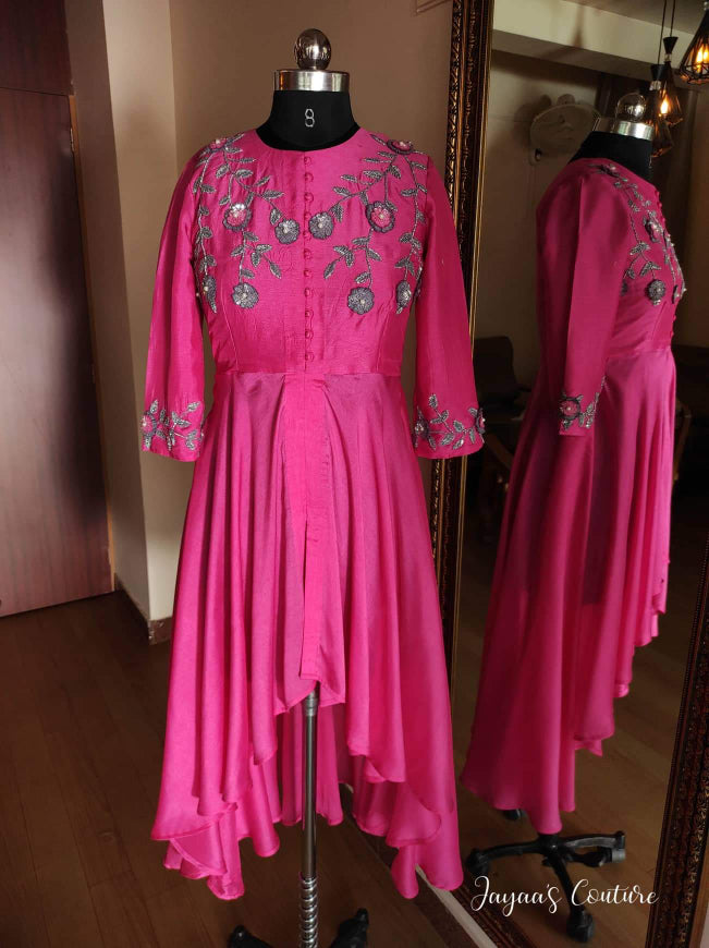 Hot Pink Flared kurta with Dupatta