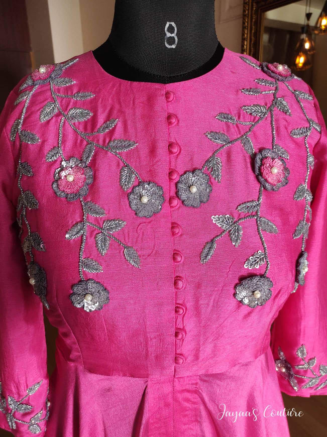 Hot Pink Flared kurta with Dupatta