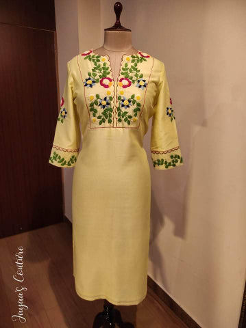 lemon Yellow Embroidered Kurta Pants set