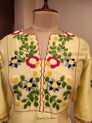 lemon Yellow Embroidered Kurta Pants set