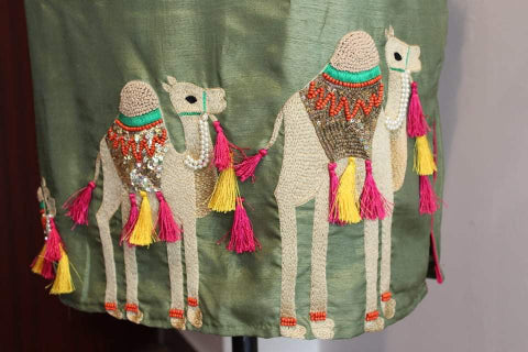 green camel kurta pants set