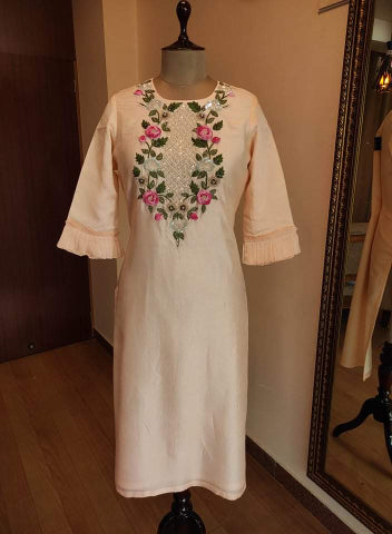 Pastel peach kurta Pants Dupatta set