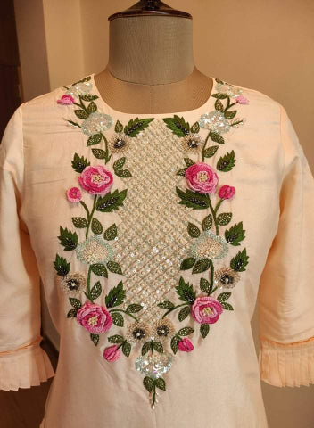 Pastel peach kurta Pants Dupatta set