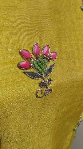 yellow bud work kurta pant set