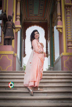 Peach kurta pants dupatta set
