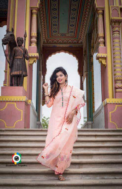 Peach kurta pants dupatta set