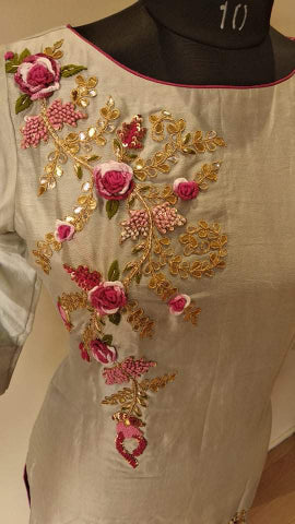 Greyish green kurta pants set