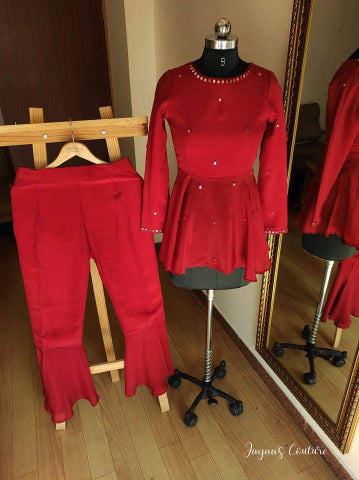 Redish marron peplum and flared pants