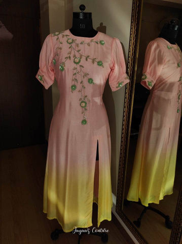 Peach yellow shaded kurta pants set