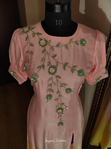 Peach yellow shaded kurta pants set