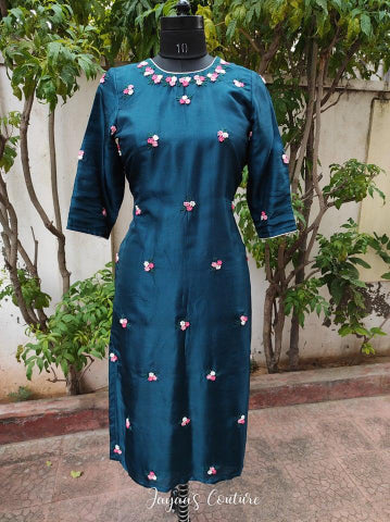 Peacock blue kurta and cullotes with pink dupatta