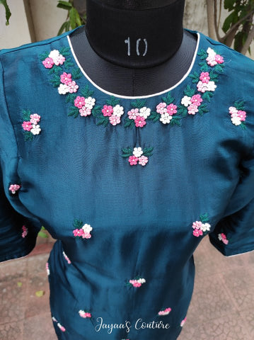 Peacock blue kurta and cullotes with pink dupatta