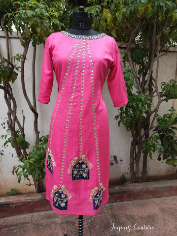 Hot pink kurta pants and dupatta