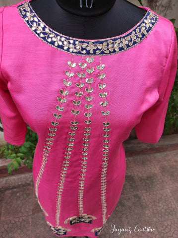 Hot pink kurta pants and dupatta