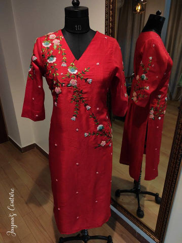 Red kurta pants and dupatta