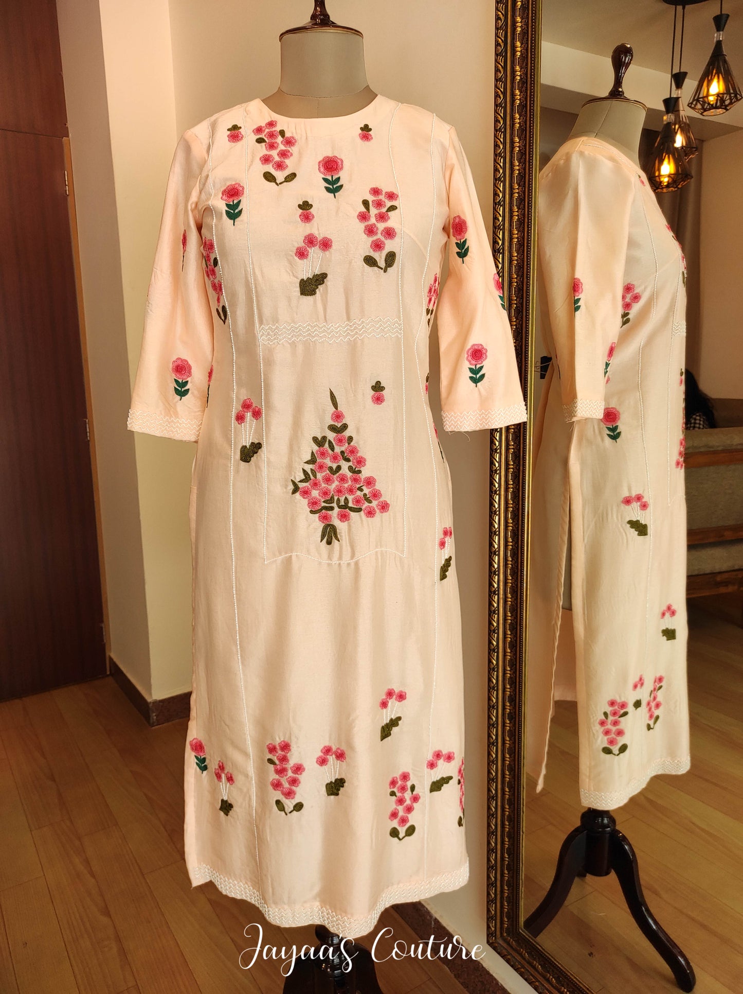 Peach Embroidered kurta pants set