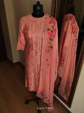 Peach kurta pants and dupatta