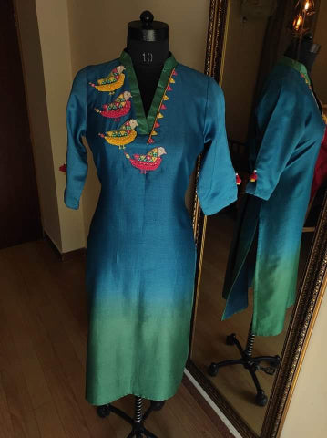 Peacock blue Ombre shaded kurta pants dupatta