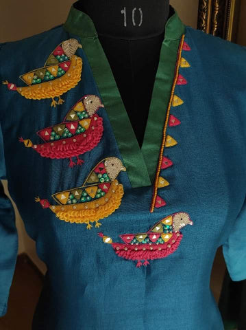 Peacock blue Ombre shaded kurta pants dupatta