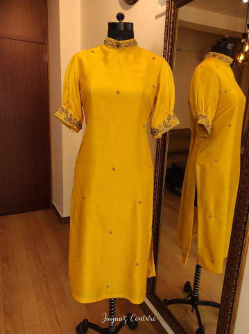 Yellow Emerald Embroidered kurta pants with Dupatta