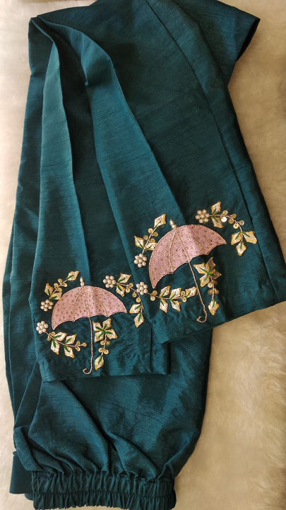 Sea Green Umbrella Work Kurta Pants Set