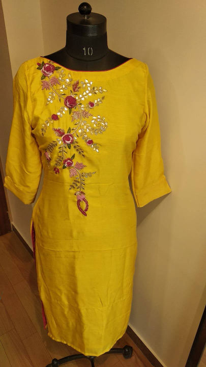 Gota thread work yellow kurta pants