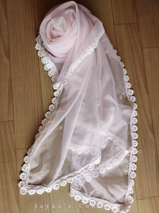 Offwhite kurta pants with pink dupatta