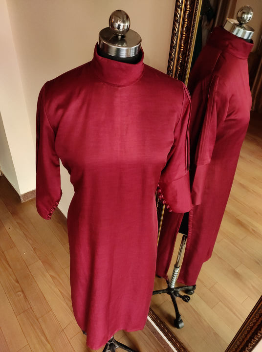 Marron kurta pants with bowstyle dupatta