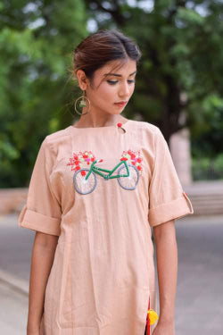Peach cotton kurta