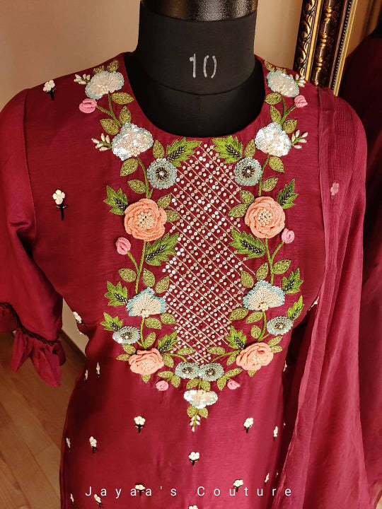 Marron 3d work kurta and culottes