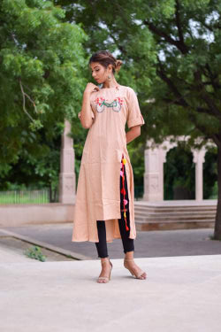 Peach cotton kurta
