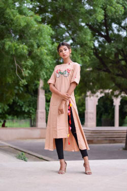 Peach cotton kurta