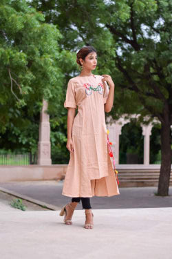 Peach cotton kurta